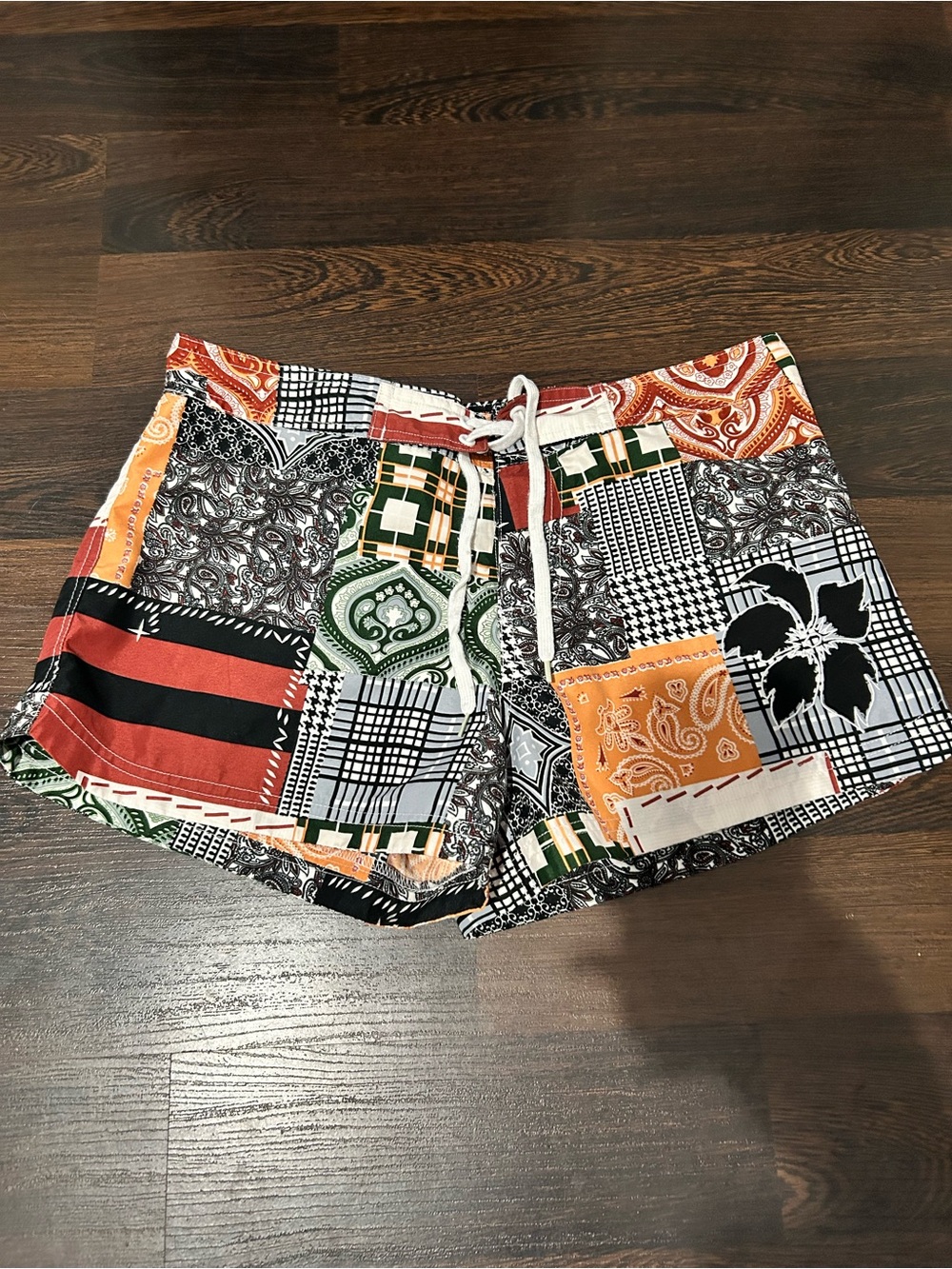 Women's Multicolor Patchwork Drawstring Shorts